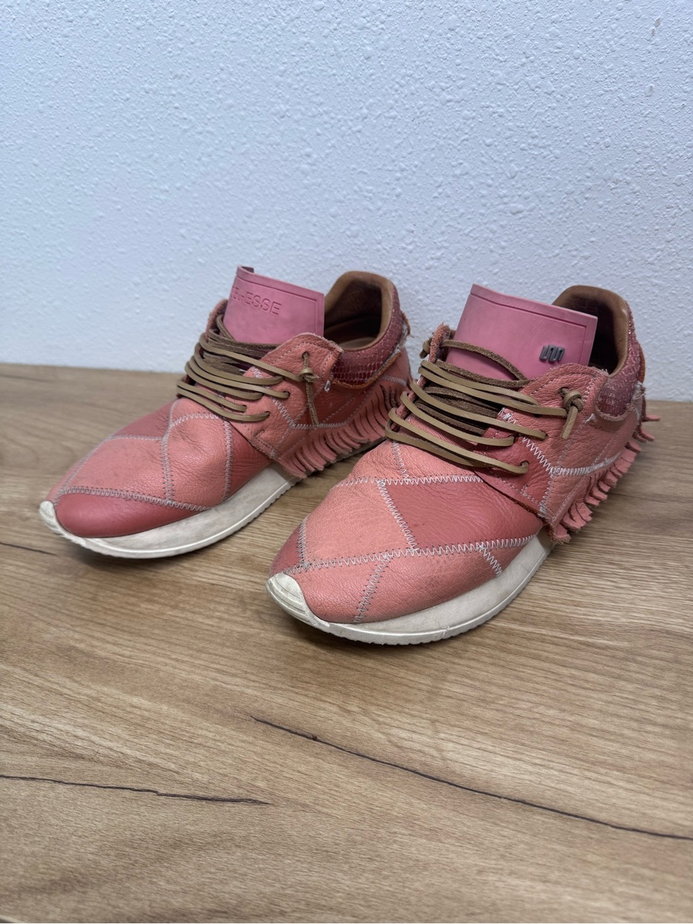 Women’s Esseutesse Peach Color Leather patchwork Fringe Sneakers
